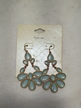 NWT Target Gold-Tone Chandelier Earrings with Mint Green Stones Nickel Free